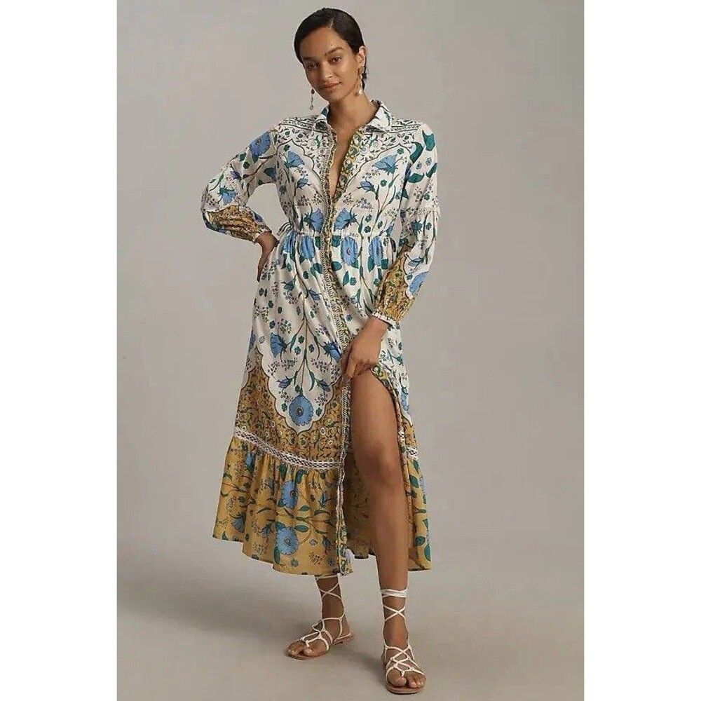Anthropologie The Eleanora Long-Sleeve Maxi Shirt Dress XSP NEW